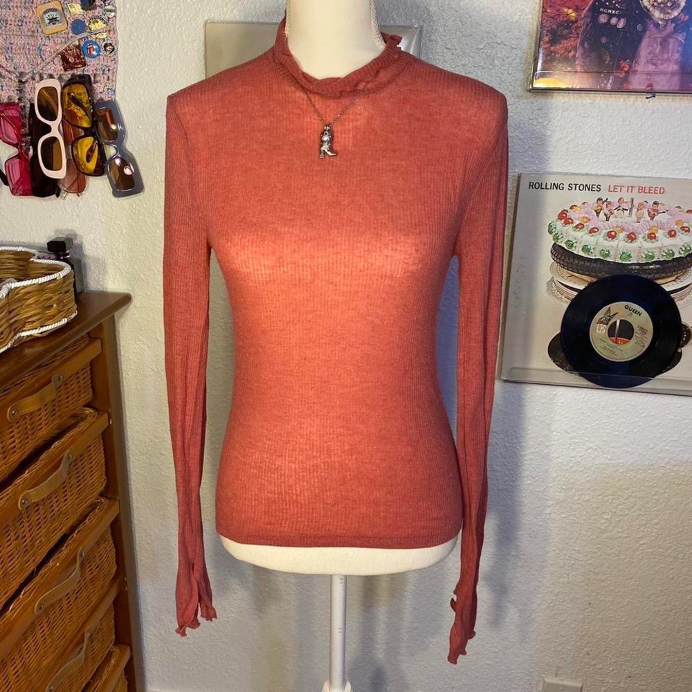 Women's Urban Outfitters Red Mesh Long Sleeve Top